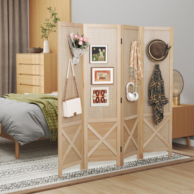 Πτυσσόμενο Διαχωριστικό Δωματίου με Φυσικό Ξύλινο Πλαίσιο και Πίνακ...