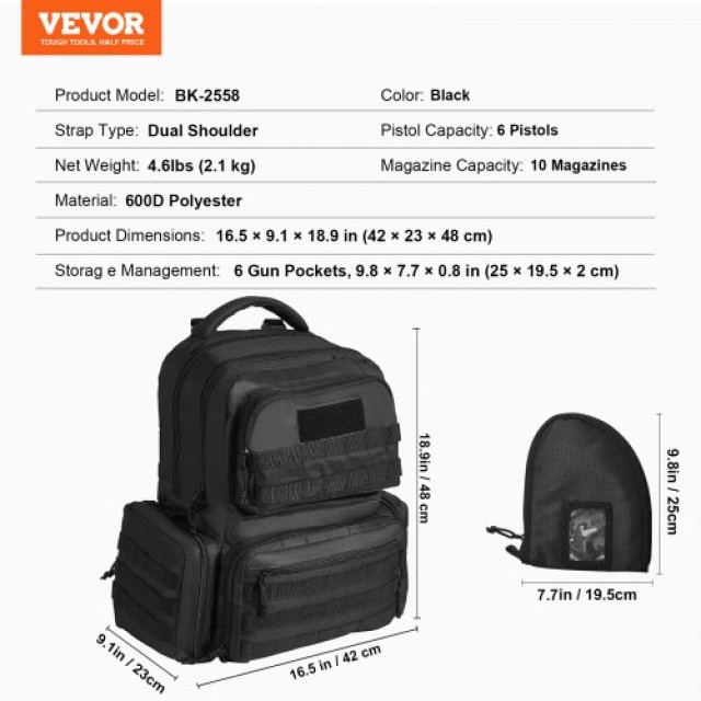 Σακίδιο Τακτικής VEVOR για 6 Πιστόλια - Μαύρο  SQBHS422348CN4NBVV0
