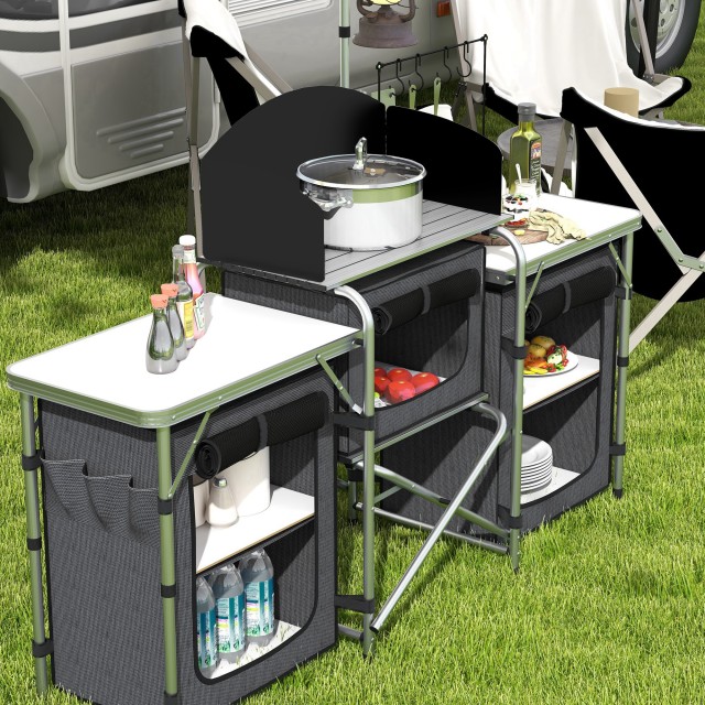 Outsunny Πτυσσόμενη Κουζίνα Κατασκήνωσης 172x48x119 εκ, Μαύρη A20-3...