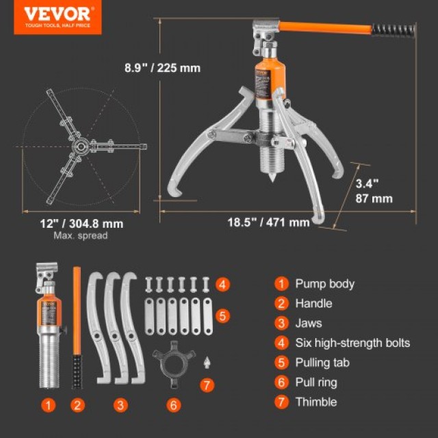 VEVOR Υδραυλικός Αποσυμπιεστής 15 Τόνων, 2/3 Σιαγόνες, 12 με Θήκη  YYLM15T4V82917Q0CV0