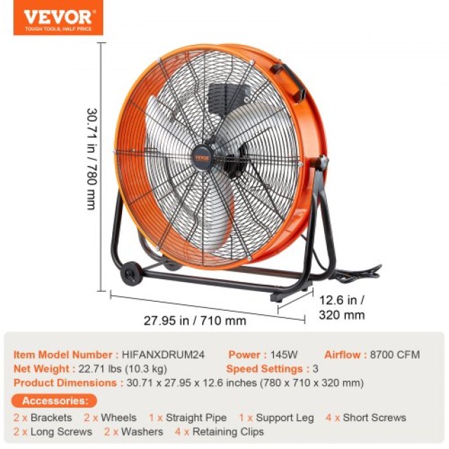 VEVOR  Βιομηχανικός Ανεμιστήρας 24 3 Ταχύτητες με Χρονοδιακόπτη  GYLSFS24YCACQCOS3V2