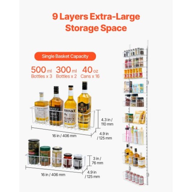 VEVOR 9-Tier Ρυθμιζόμενη Κρεμαστή Ραφιέρα Αποθήκευσης Πόρτας Παντοπωλείου MGCCJ9CBS000XN3NWV0