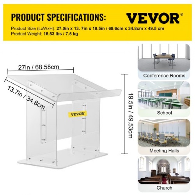 Ακρυλικό Βήμα VEVOR 19.5 για Εκκλησίες & Παρουσιάσεις  JTYKLYJT19.56EFVZV0