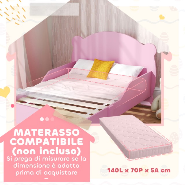AIYAPLAY Κρεβάτι Παιδικό με Αρκουδάκι, 143.5x80x55 εκ, Ροζ 313-022V...