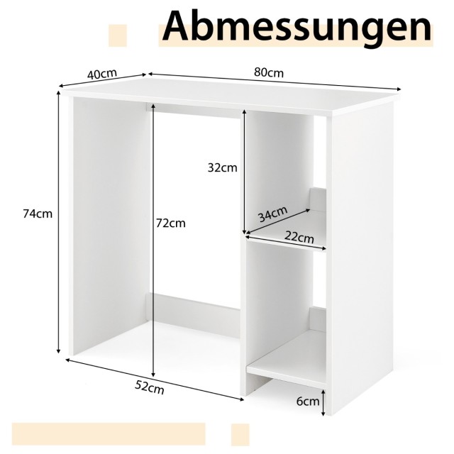 Costway  Μικρό Γραφείο Υπολογιστή 80 εκ. με Διπλό Ράφι και Σταθερή ...