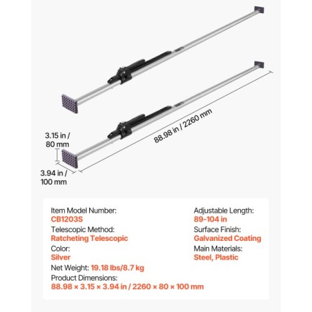 VEVOR Ρυθμιζόμενη Μπάρα Φορτίου από Βαρέως Τύπου Χάλυβα με Αντιολισ...