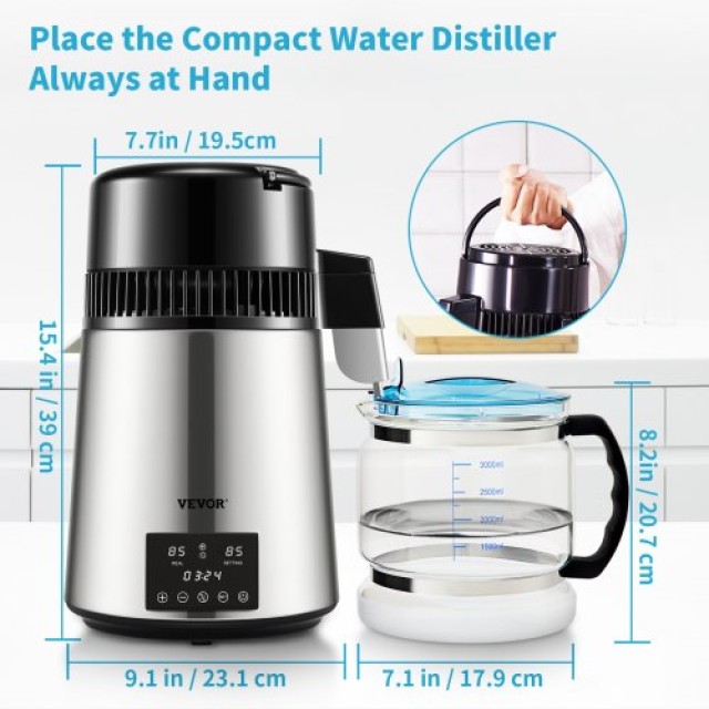 Αποστακτήρας Νερού VEVOR, 1L/Ώρα, 4L, 750W, Ασημί  DSDW1LH4L220VZC7RV2