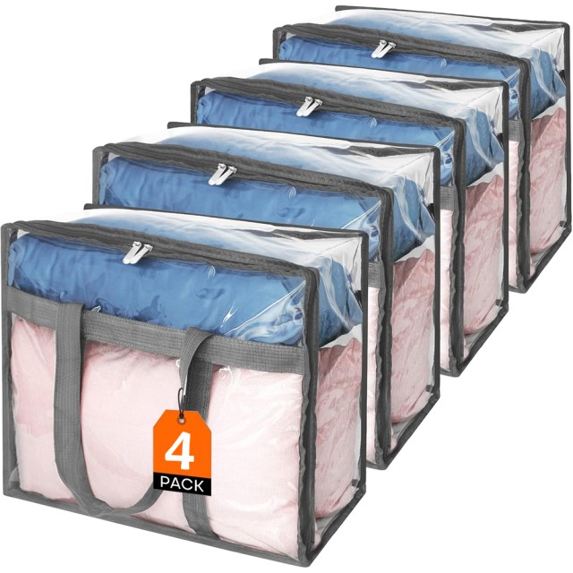 BAKAJI Σετ 4 Διαφανείς Σάκοι PVC 45x38x23 εκ. με Φερμουάρ και Ενισχ...