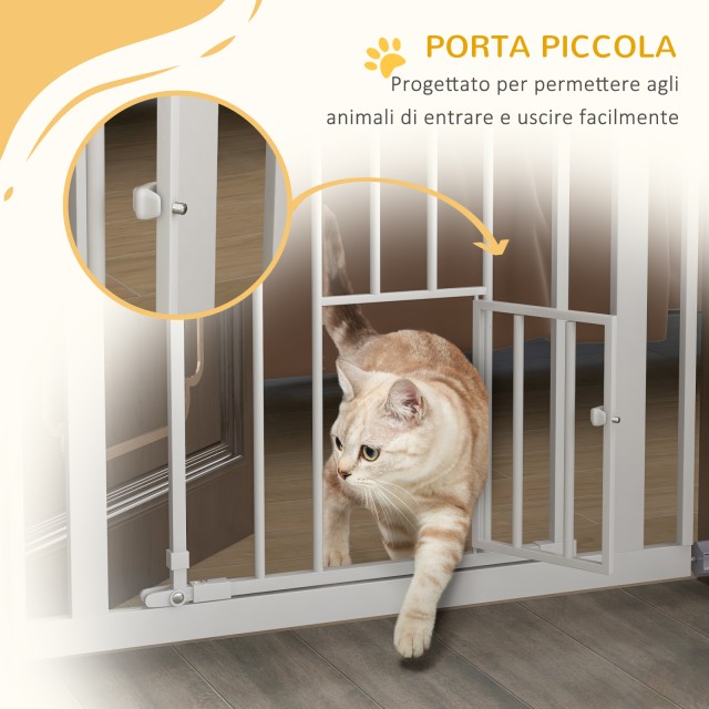 PawHut Ρυθμιζόμενο Πόρτα για Σκύλους με Μικρή Πόρτα και Αυτόματο Κλείσιμο, 74-80x104cm, Λευκό D06-124V00WT