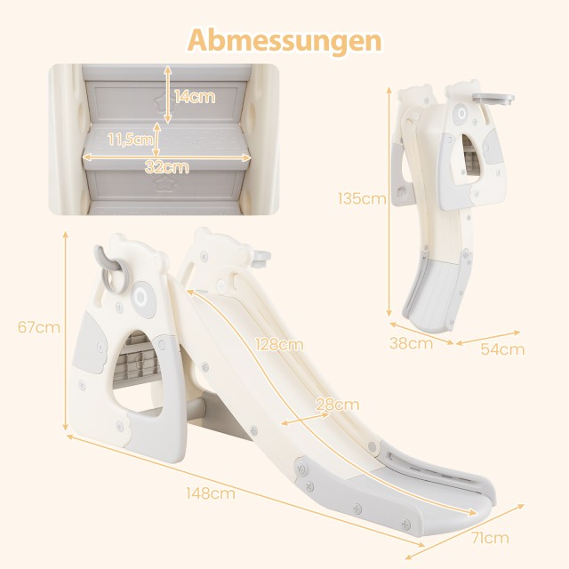 Costway Πτυσσόμενη Ράμπα για Μικρά Παιδιά με Καλάθι Μπάσκετ Γκρι TY...