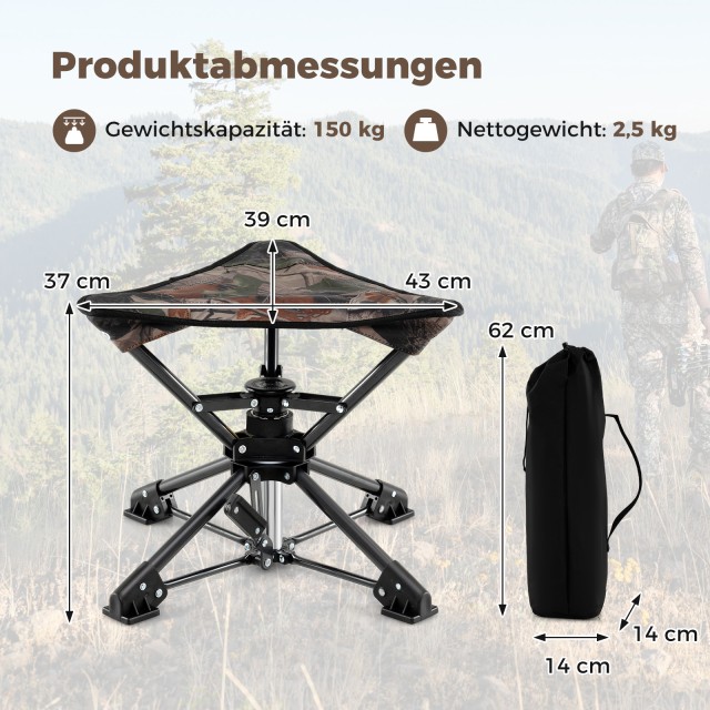 Costway Πτυσσόμενο Σκαμπό Camping 360° με Αντιολισθητικά Πόδια & Θή...