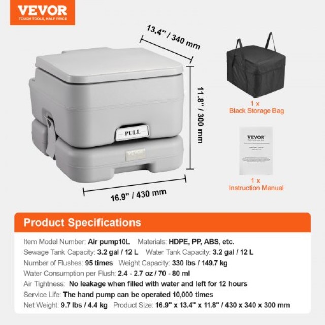 Φορητή Τουαλέτα VEVOR 3.2 Gal για Κάμπινγκ/Ταξίδια  DCX32GAL32GALYT...