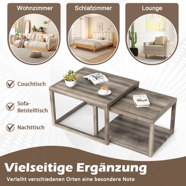 Costway Σετ 2 Τεμάχια Ορθογώνιοι Επιτραπέζιοι Στοιβαζόμενοι Καναπέδ...