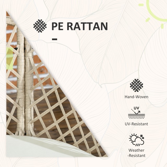 Σετ κήπου Outsunny Rattan με 2 πολυθρόνες με μαξιλάρια και γυάλινο τραπεζάκι σαλονιού, Χακί 84G-240V00MX