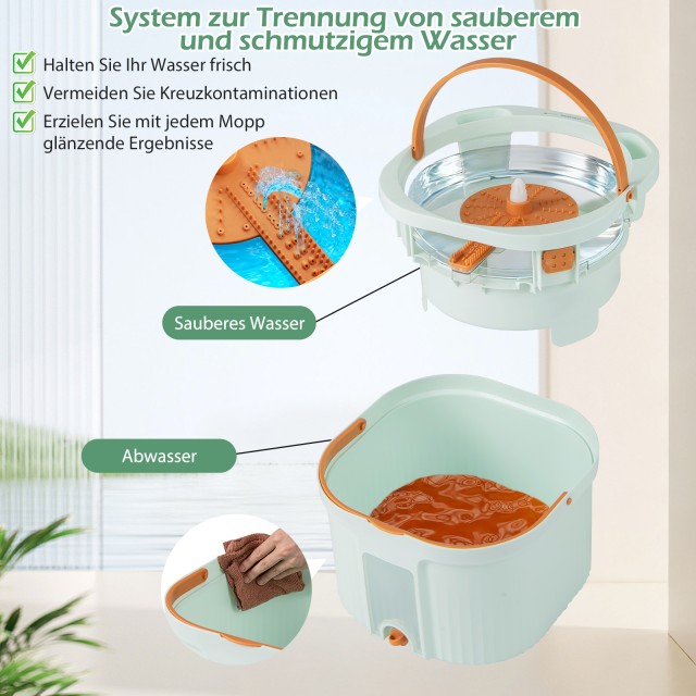 Costway Σετ Σφουγγαρίστρας και Κουβά με Διαχωρισμό Καθαρού/Βρώμικου...