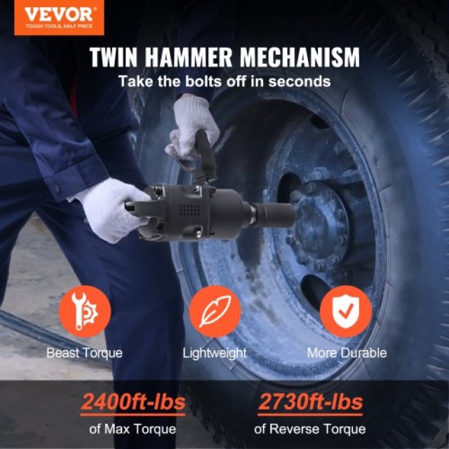 VEVOR Αερόκλειδο 1, 2730 ft-lbs, Ελαφρύ με 2 Λαβές για Βαριές Επισκευές  KQ2600N13840NVXUNV0
