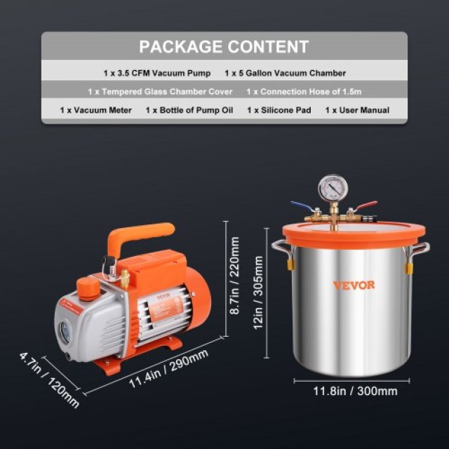 Σετ Θαλάμου Κενού 19L & Αντλίας 3.5 CFM VEVOR, για Σταθεροποίηση Ξύ...