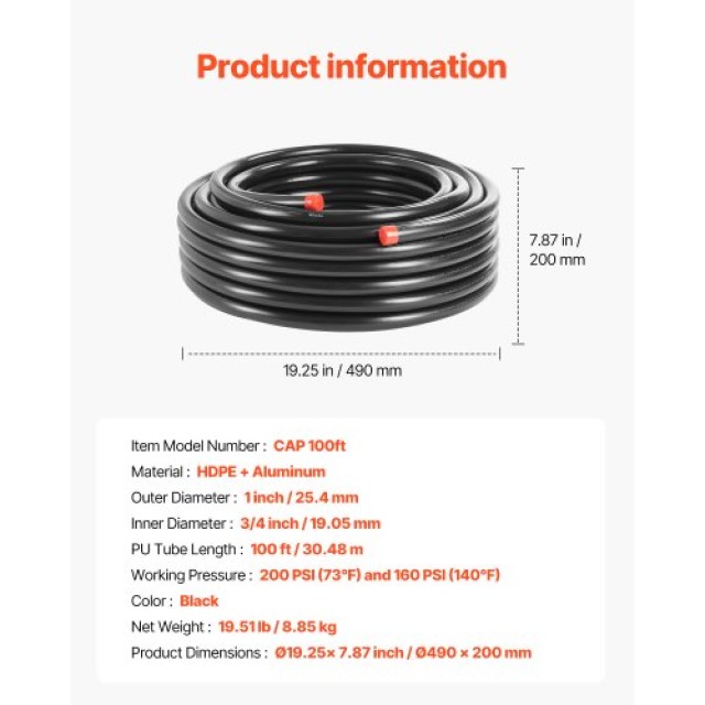 VEVOR Σετ Αεροσυμπιεστή 3/4 x 100FT PU Μαύρο YSKQGDXT34INVBJNDV0 VEVOR Σετ Αεροσυμπιεστή 3/4 x 100FT PU Μαύρο YSKQGDXT34INVBJNDV0