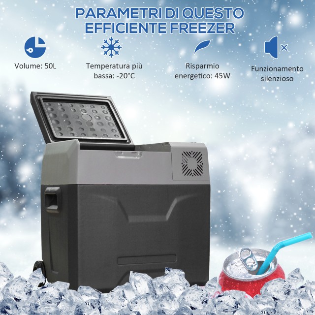 HOMCOM Ψυγείο Αυτοκινήτου 50L με Οθόνη Αφής, Λαβή και 2 Ρόδες, από Αλουμίνιο και Πλαστικό, 58.6x37.8x54.5 εκ., Γκρι C00-019