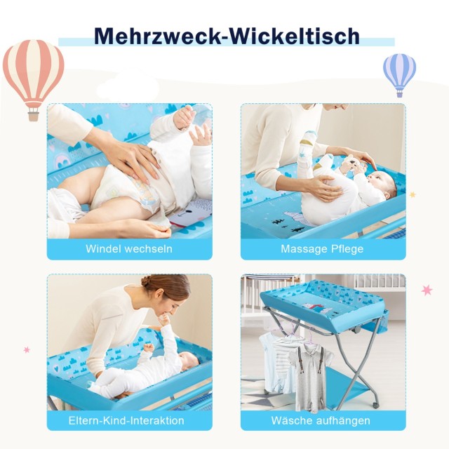 Costway Μπλε Αλλαξιέρα Μωρού με Μεγάλο Αποθηκευτικό Καλάθι και Ράφι...