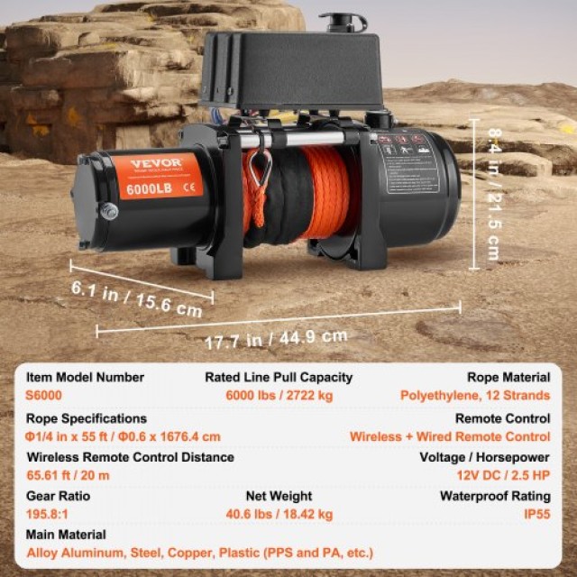 Ηλεκτρικό Βίντσι VEVOR 6000 lb Συνθετικό Σχοινί Αδιάβροχο Τηλεχειριστήριο  DDHCSJPYXWXYZAFQNV9
