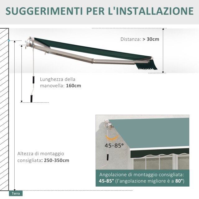 Εγχειρίδιο Outsunny Awning Roller Blind Επιτοίχιο Polyester Fabric 2.5? 2μ Πράσινο 100110-005G