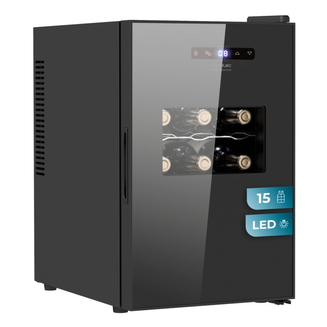CECOTEC GrandSommelier 1550 CoolCrystal Bodega Weinkonservierer – Thermoelektrischer Weinkonservierer für 15 Flaschen mit einstellbarer Temperatur und interner LED-Beleuchtung CEC-100135