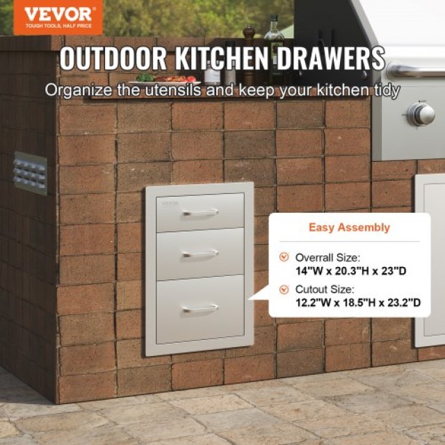 Vevor Ανοξείδωτο Ατσάλι 3 Συρτάρια με Λαβή 35x58cm Ντουλάπι Αποθήκε...