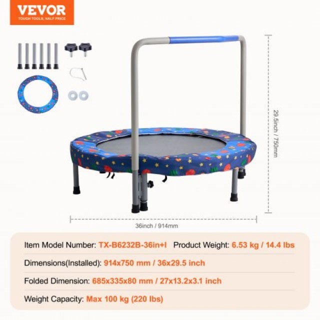 VEVOR  36 Πτυσσόμενο Τραμπολίνο για Παιδιά Εσωτερικού/Εξωτερικού Χώρου  ETBC36YCYXBC34346V0