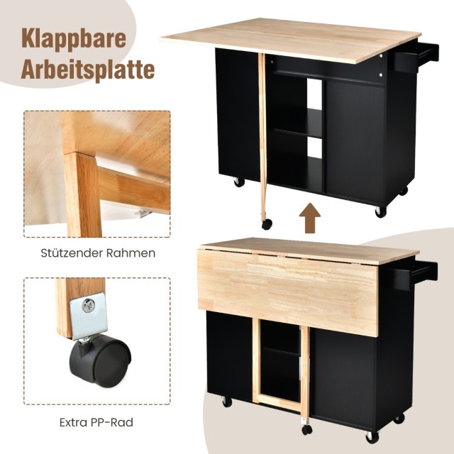 Costway Πολυλειτουργικό Καρότσι Κουζίνας 124 x 76 x 92 cm  με Επεκτ...