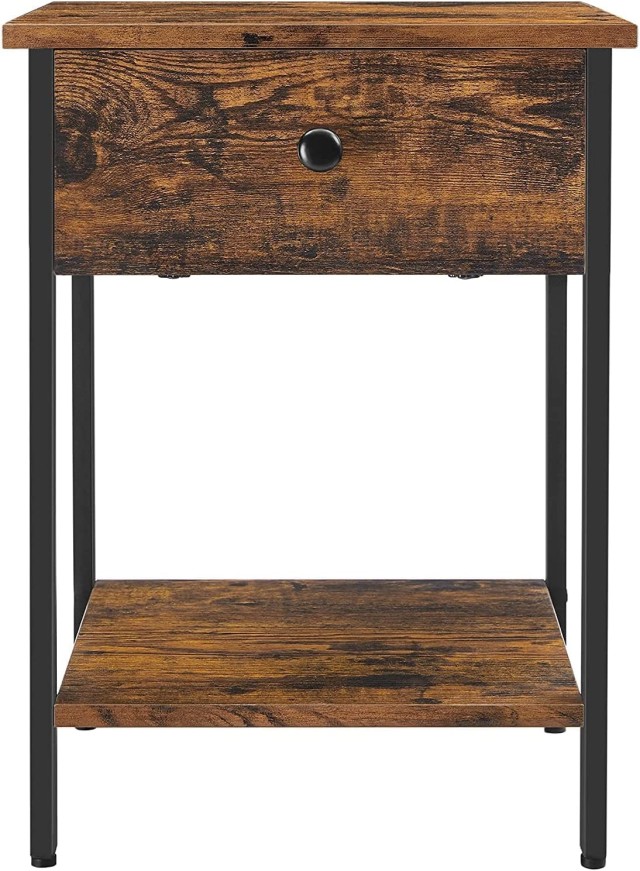 VASAGLE Βοηθητικό Τραπέζι VINCYER 40x40x55cm από Μοριοσανίδα και Μέταλλο σε Ρουστίκ Καφέ Χρώμα LET55BXV1