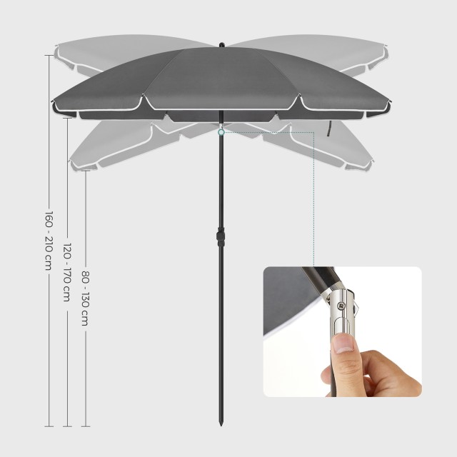 SONGMICS Ομπρέλα Παραλίας 1.6m UPF 50+ - Κομψό Γκρι, GPU060G01 