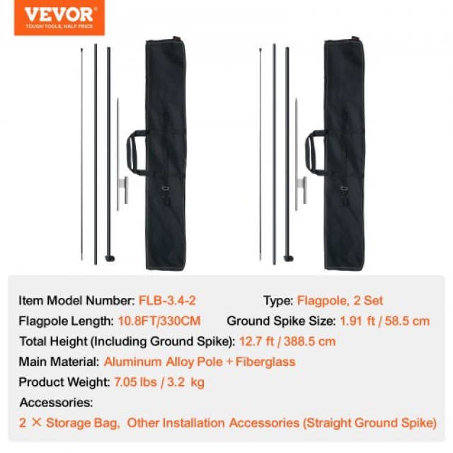 Σετ Ιστών Σημαίας VEVOR 2 Τεμ. 12.7 ft με Πάσσαλους για Έδαφος  QGYMQJGZ34M24YJ92V0