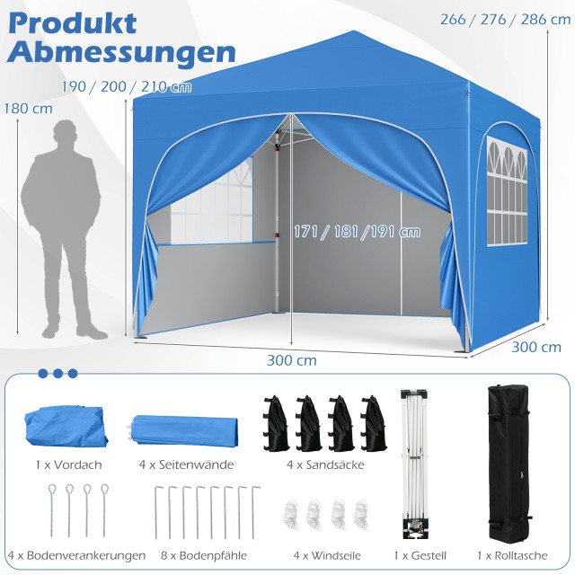 Costway Τέντα Κήπου 3x3m με Αφαιρούμενα Πλαινά και Τσάντα Μεταφοράς...