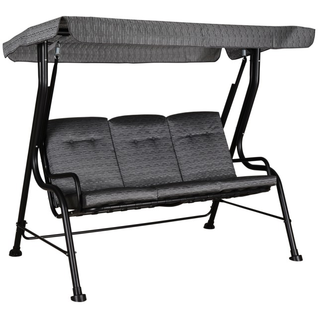 Κάθισμα Outsunny Garden Swing για 3 άτομα με ρυθμιζόμενο κουβούκλιο και μαξιλάρια, 200x120x170cm, μαύρο 84A-140BK