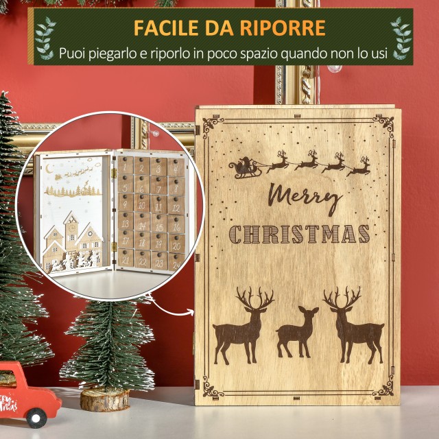 Ξύλινο Christmas Advent Calendar με Χριστουγεννιάτικα Θέματα 22 x 7 x 32 cm HOMCOM 830-521V00MX