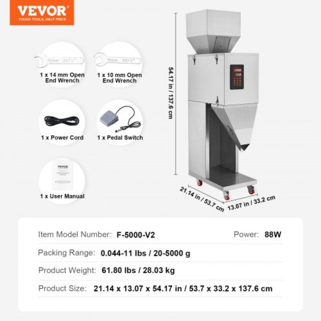 VEVOR  Αυτόματη Μηχανή Γεμίσματος Σωματιδίων 20-5000g, Ανοξείδωτη Ζυγιστική Μηχανή για Σπόρους, Δημητριακά, Τσάι LDSKLFZJBZD2TTCXTV2