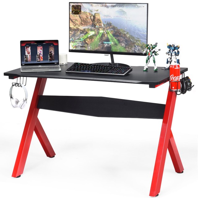 Costway  Νέο Γραφείο Gaming με Ανθεκτική Επιφάνεια Καρβονίου και Πρακτικές Θέσεις Αξεσουάρ HW61561