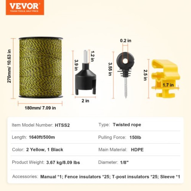 VEVOR  Ηλεκτρικό Σύρμα Φράχτη 1640Ft 500M για Άλογα & Ζώα WLDXJSKJSK160WWTXY3