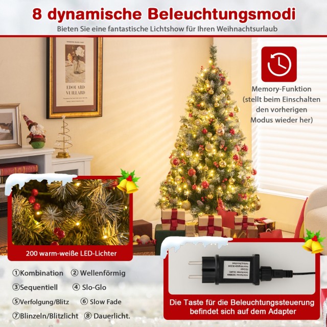 Costway  Τεχνητό Χριστουγεννιάτικο Δέντρο με Φωτισμό, Χιόνι, Κουκου...