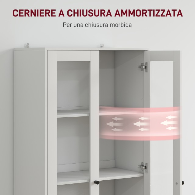 HOMCOM Λευκή Κουζίνα Κρεντένζα 59x30x164 cm με Γυάλινες Πόρτες 838-...