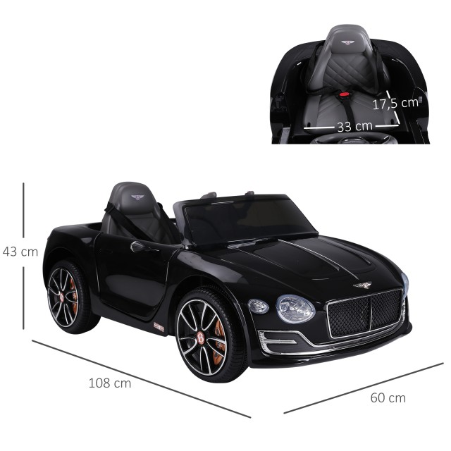 HOMCOM Electric Car for Children Bentley μοντέλο με τερματοφύλακα 108x60x43cm, Μαύρο 370-045BK