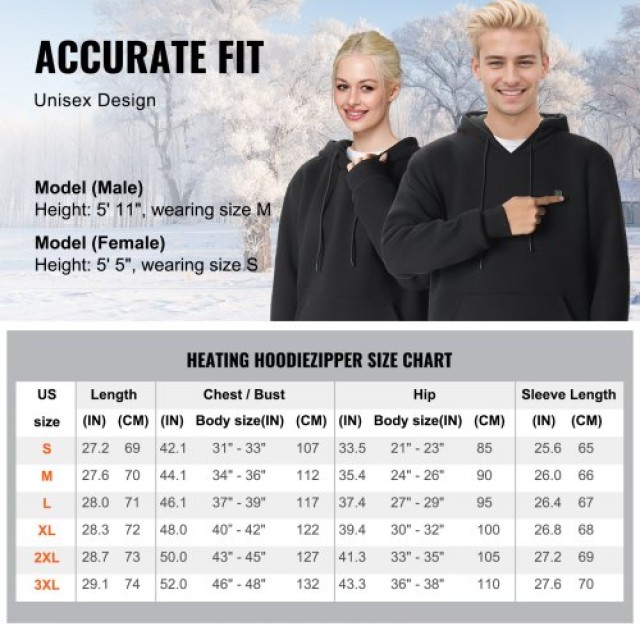 VEVOR  Θερμαινόμενο Φούτερ Unisex με Μπαταρία για Άνδρες & Γυναίκες Μέγεθος L Μαύρο JRWYTTSHSDDCPJCKGV9