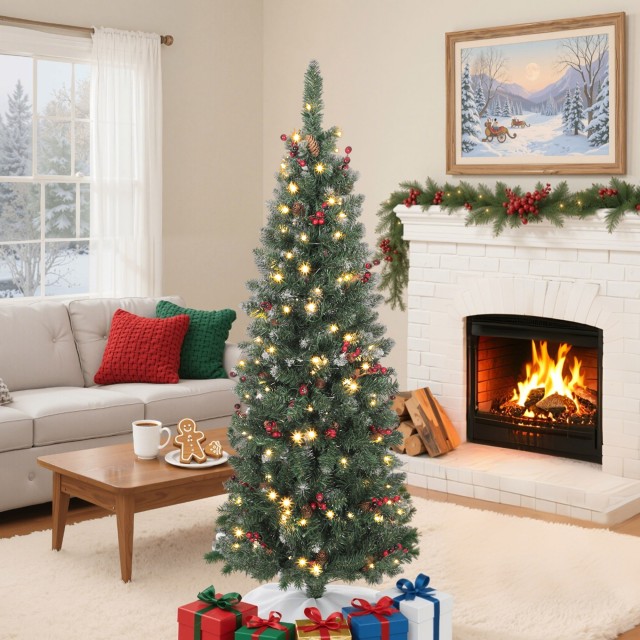 HOMCOM Φωτιζόμενο Χριστουγεννιάτικο Δέντρο με 150 LED Φώτα, 30 Κουκ...