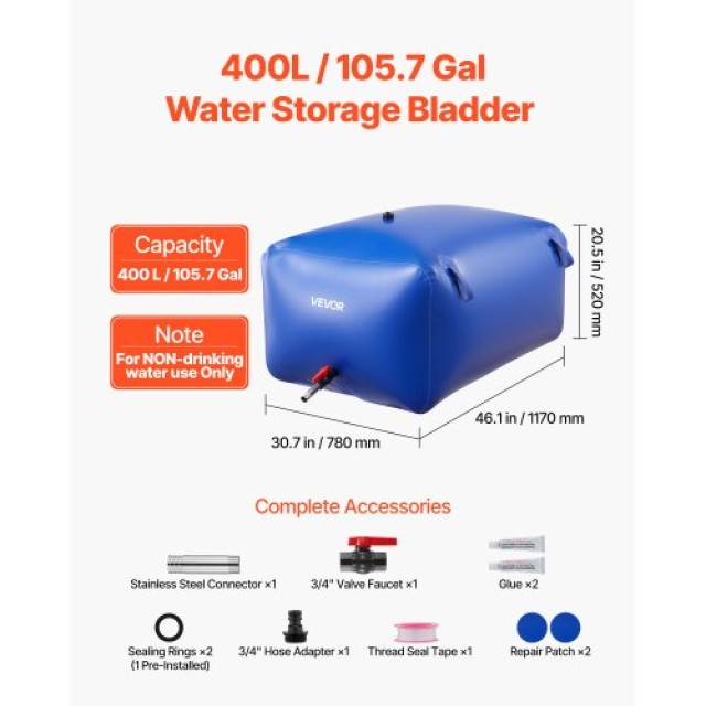VEVOR Αποθηκευτική Σακούλα Νερού 105.7 Γαλόνια (400L) - Αναδιπλούμε... VEVOR Αποθηκευτική Σακούλα Νερού 105.7 Γαλόνια (400L) - Αναδιπλούμε...