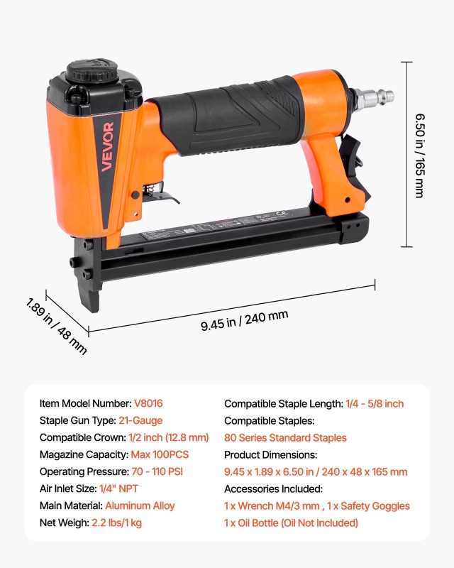 VEVOR Πνευματικό Πιστόλι Καρφώματος 21 Γκαζ, για 80 Series, 12.8mm ... VEVOR Πνευματικό Πιστόλι Καρφώματος 21 Γκαζ, για 80 Series, 12.8mm ...