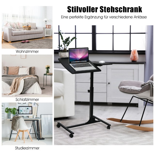Costway Φορητό Γραφείο Κρεβατιού Υψομεταβαλλόμενο με Ροδάκια Μαύρο ...