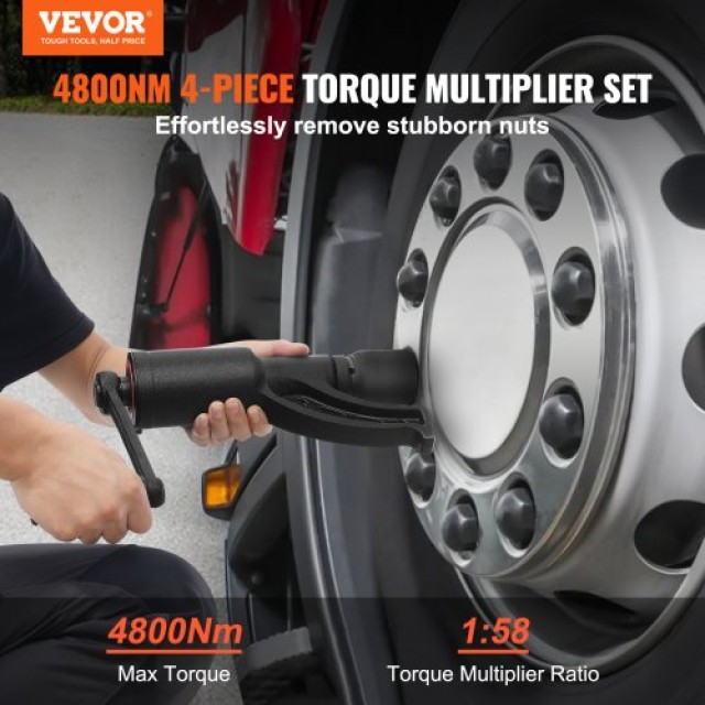 Σετ Κλειδιού Ροπής VEVOR, 1:58 4800N.m, με 4 Καρυδάκια και Θήκη Απο...