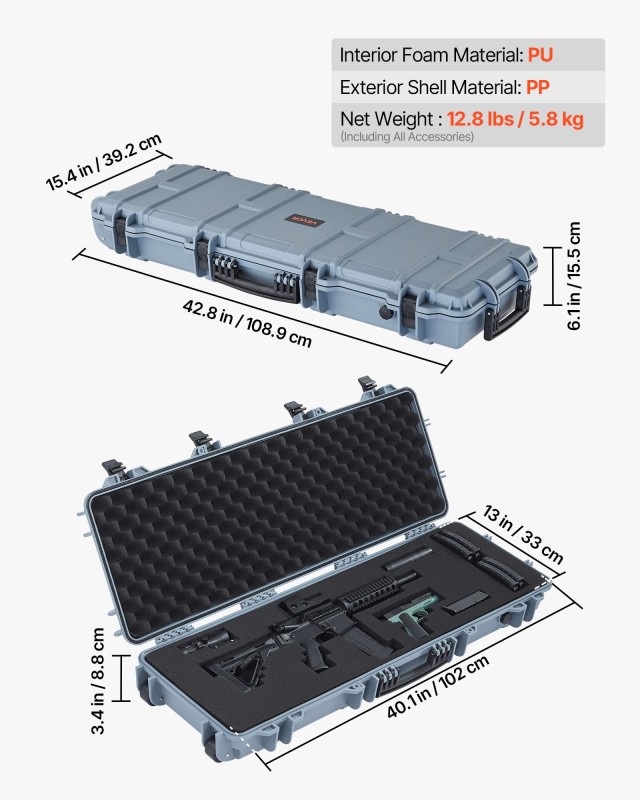 VEVOR Αδιάβροχη & Αδιαπέραστη Θήκη Όπλου 1016 mm με Προρυθμισμένους...