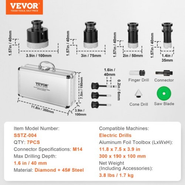 VEVOR  Σετ Διαμαντοτρύπανων 7 τεμ. 6-50mm για Πλακάκια, Κεραμικά με Θήκη Αποθήκευσης  JGSKZT666202F0IUTV0
